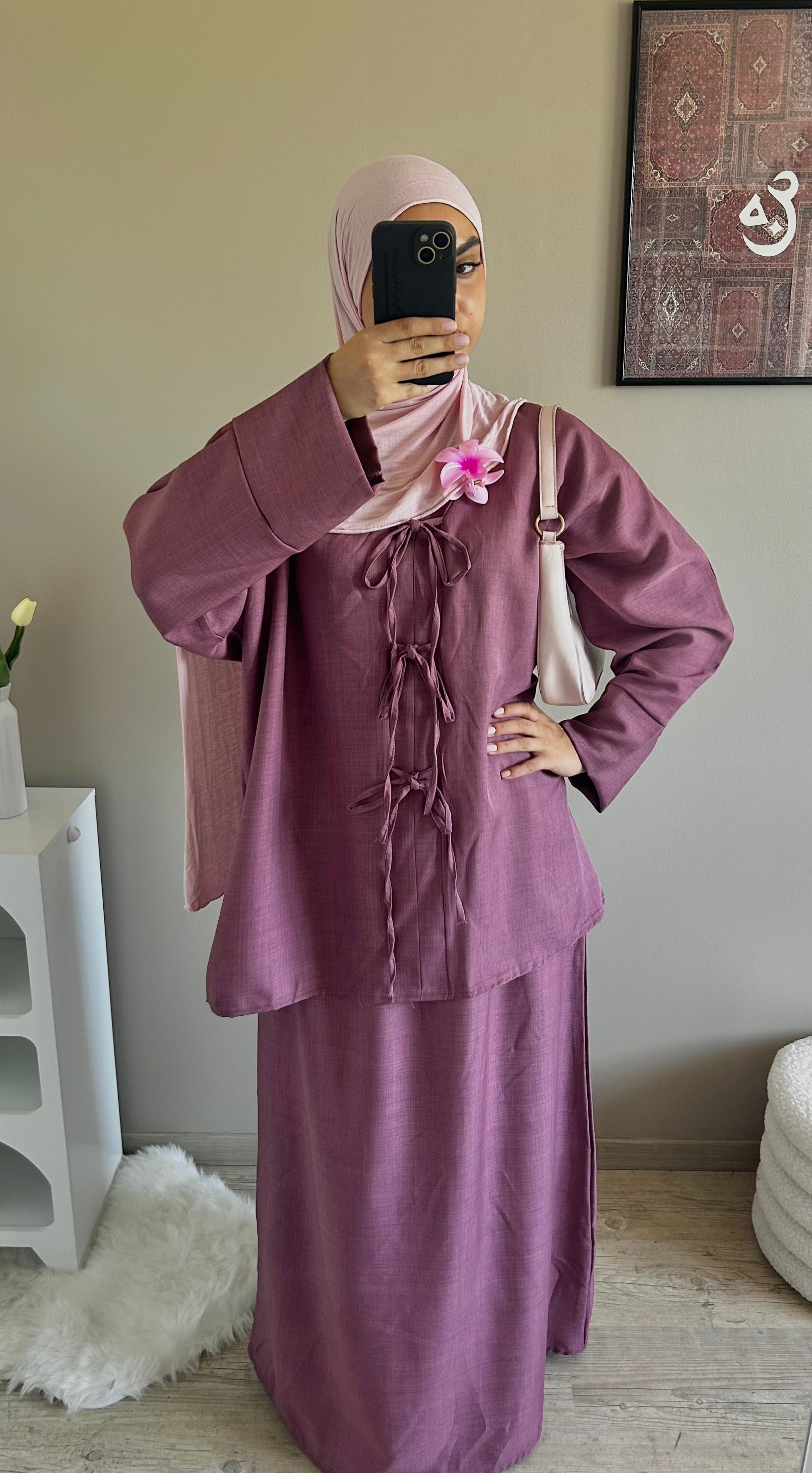 Ensemble Jupe Noeud - Vieux rose